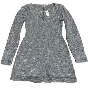 NWT Aerie Ribbed Knit Dark Gray Long Sleeve One Piece Romper - S